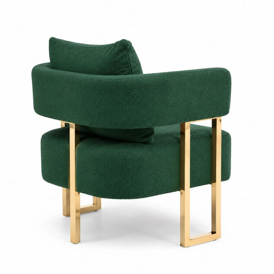 Fauteuil en tissu polyester vert avec structure en métal doré