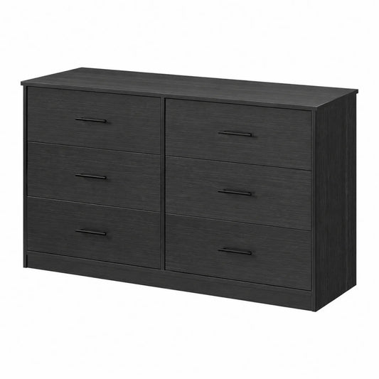 Commode en Bois à 6 Tiroirs Noir