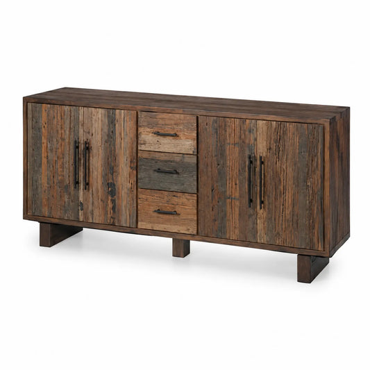Buffet en bois recyclé avec 3 tiroirs et 4 portes