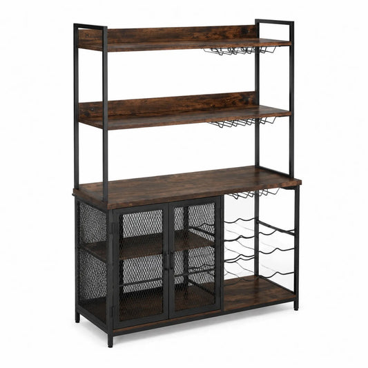 Buffet de Cuisine en Bois et Métal avec Rangement pour Vin