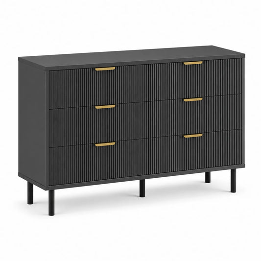 Commode 3 tiroirs en bois noir et métal doré