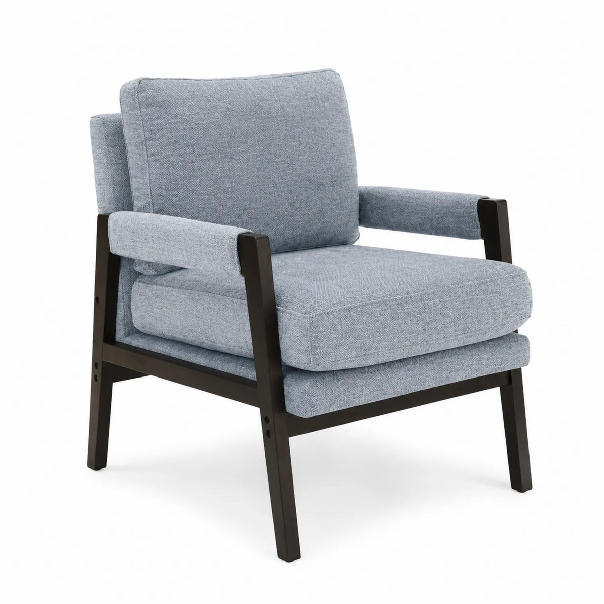 Fauteuil en tissu bleu avec cadre en bois