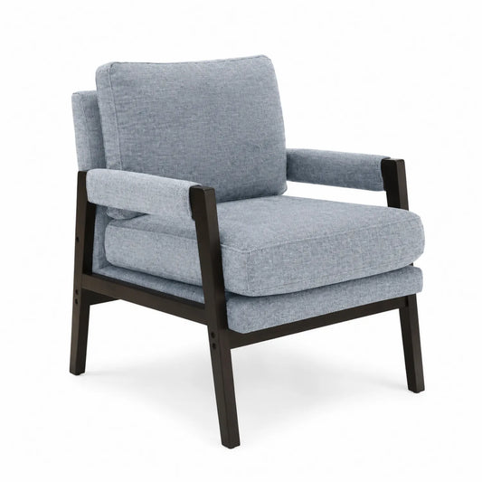 Fauteuil en tissu bleu avec cadre en bois